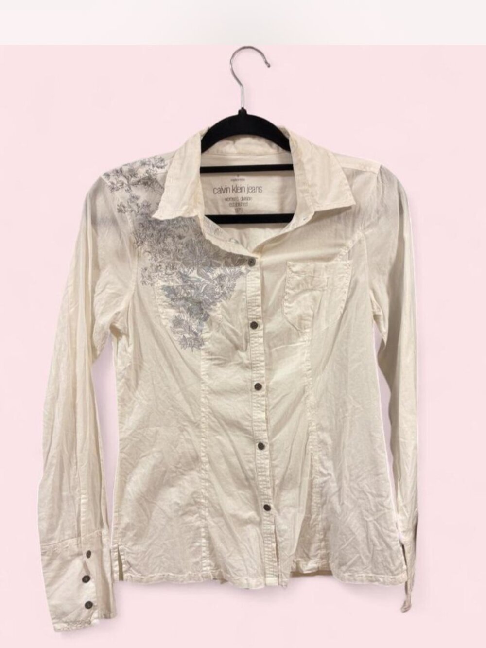 Y2K Vintage Calvin Klein Jeans Women's Embroidered Button Down Shirt